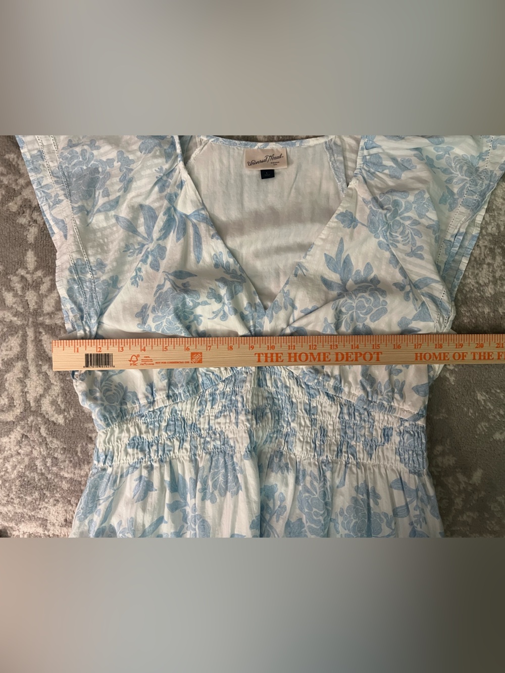 Universal Thread, Smocked Midi A-Line Dress Blue and White Floral - Picture 8 of 9